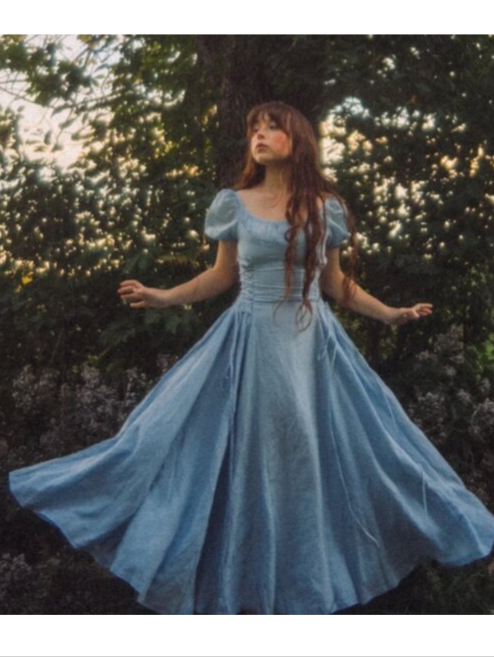 Linennaive YLANG 18 Cinderella Birdie Linen Silk Dress Size M Cottagecore Fairy